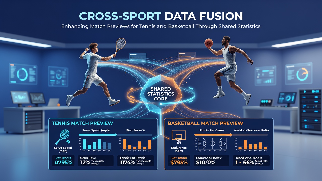 Illustration showing integrated analytics dashboards for tennis and basketball previews