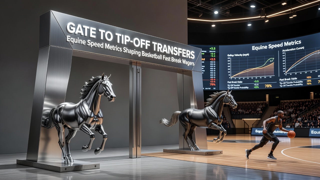 Infographic showing data flow from horse racing gate metrics to basketball transition statistics