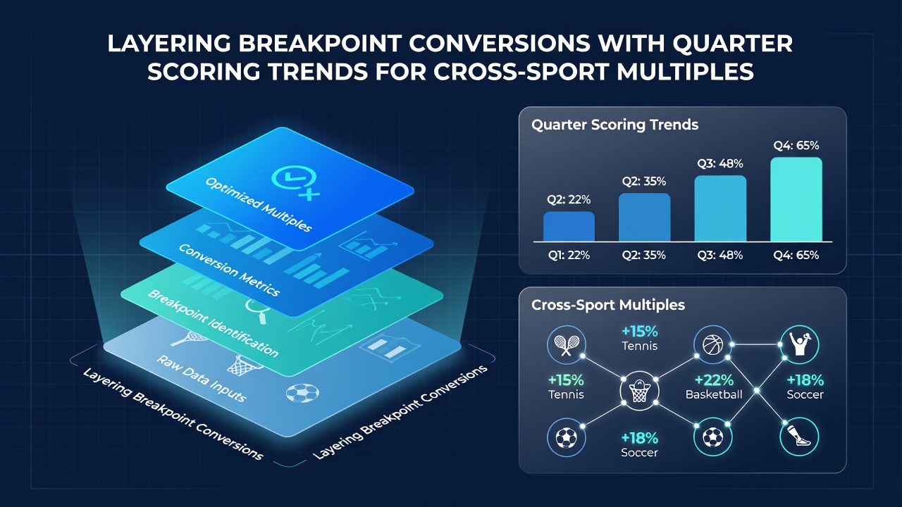 Data visualization showing breakpoint conversion graphs overlaid with basketball quarter scoring trends