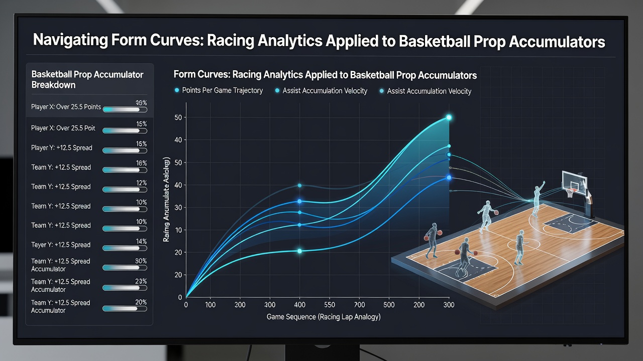 Chart overlay showing racing form curves mapped onto basketball player prop performance trends for accumulator planning