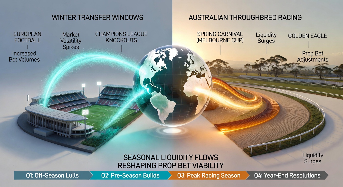 Australian thoroughbred racing action with overlaid liquidity and volume charts next to European football match footage