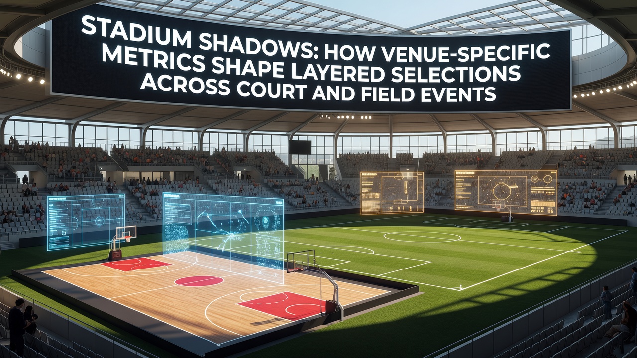 Aerial view of interconnected sports venues illustrating metric overlaps between courts and fields